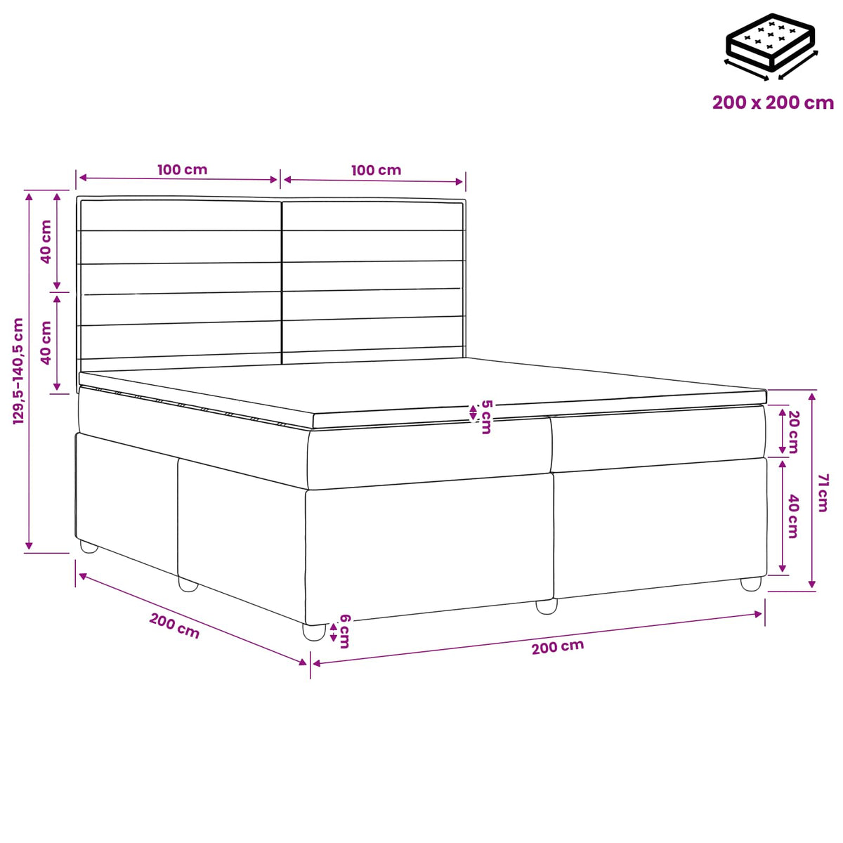 Boxspring ágy matraccal Tópszínű 200 x 200 cm Szövet