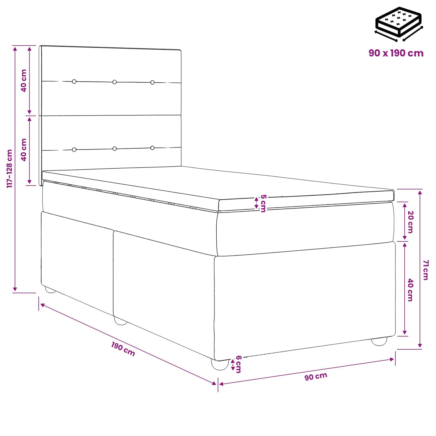 Boxspring ágy matraccal Világosszürke Egyszemélyes Szövet