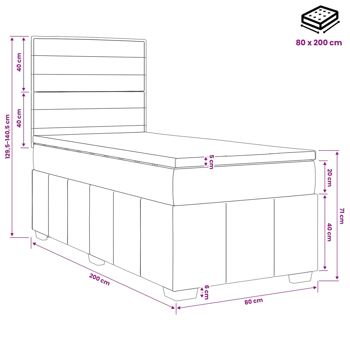 Boxspring ágy matraccal Krémszínű 80 x 200 cm Szövet