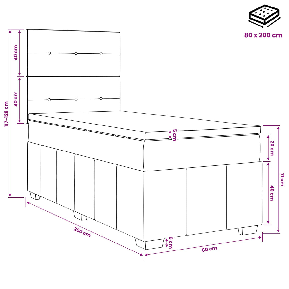 Boxspring ágy matraccal Világosszürke 80 x 200 cm Szövet