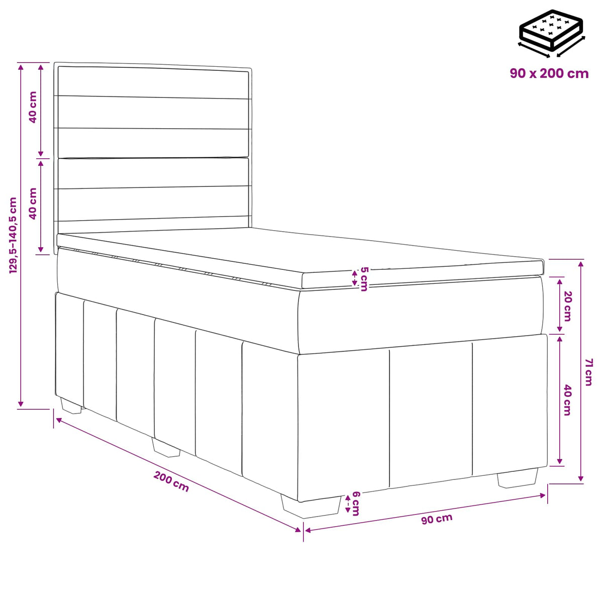 Boxspring ágy matraccal Világosszürke 90 x 200 cm Szövet