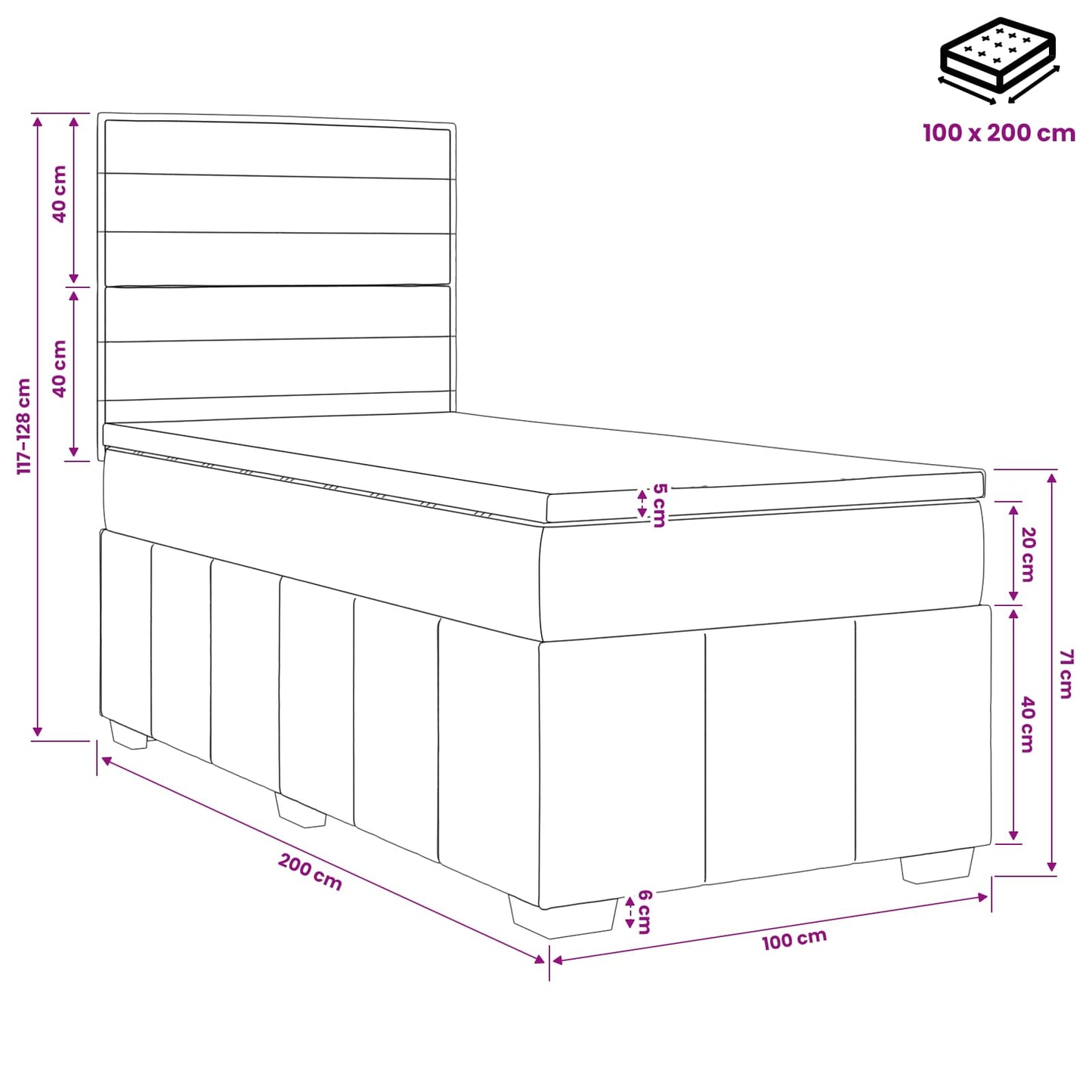 Boxspring ágy matraccal Világosszürke 100 x 200 cm Szövet
