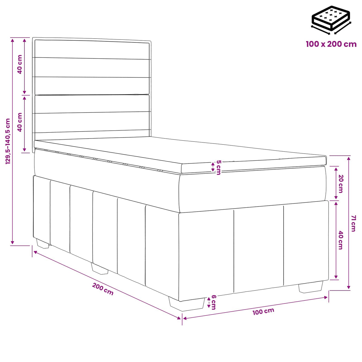 Boxspring ágy matraccal Tópszínű 100 x 200 cm Szövet