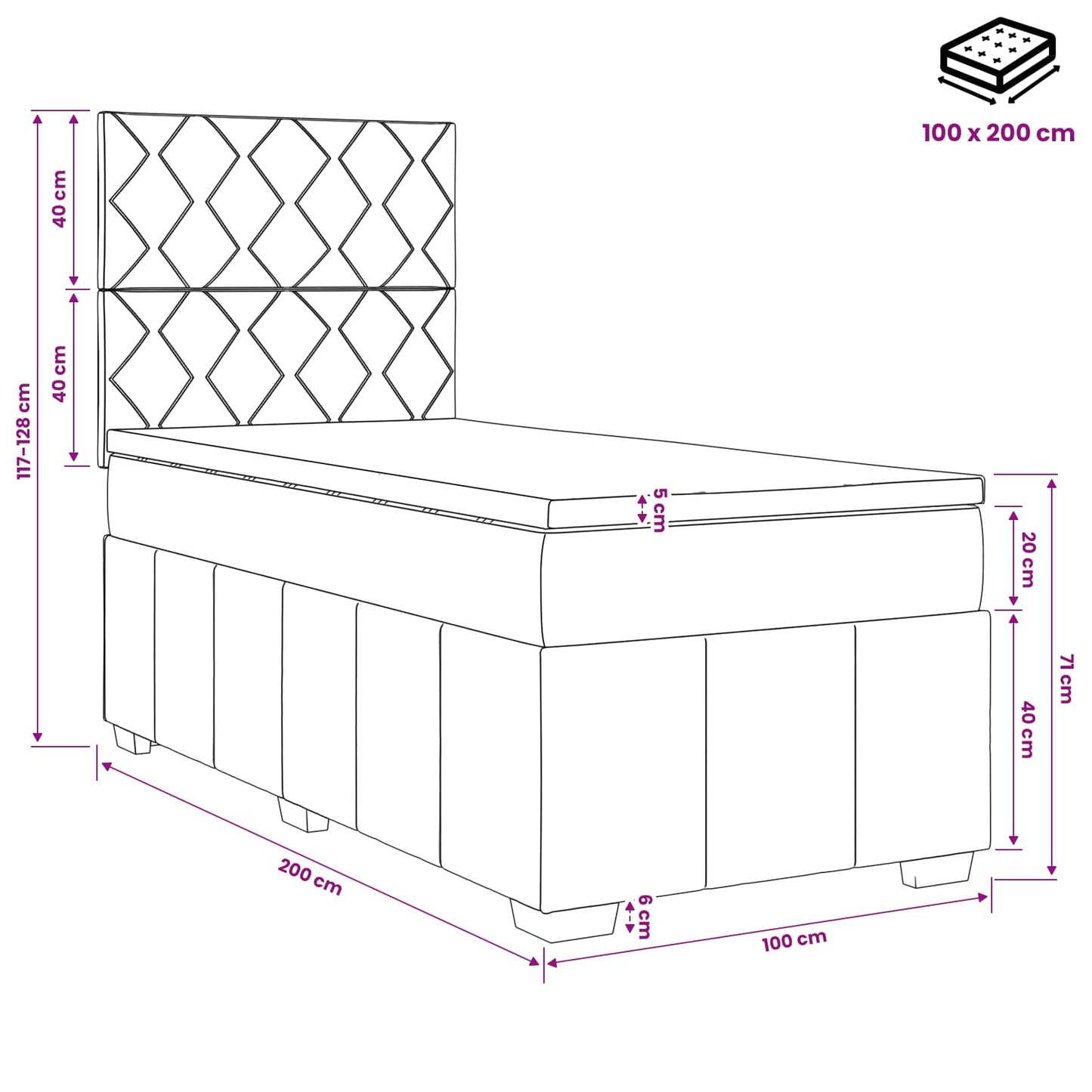 Boxspring ágy matraccal Világosszürke 100 x 200 cm Szövet