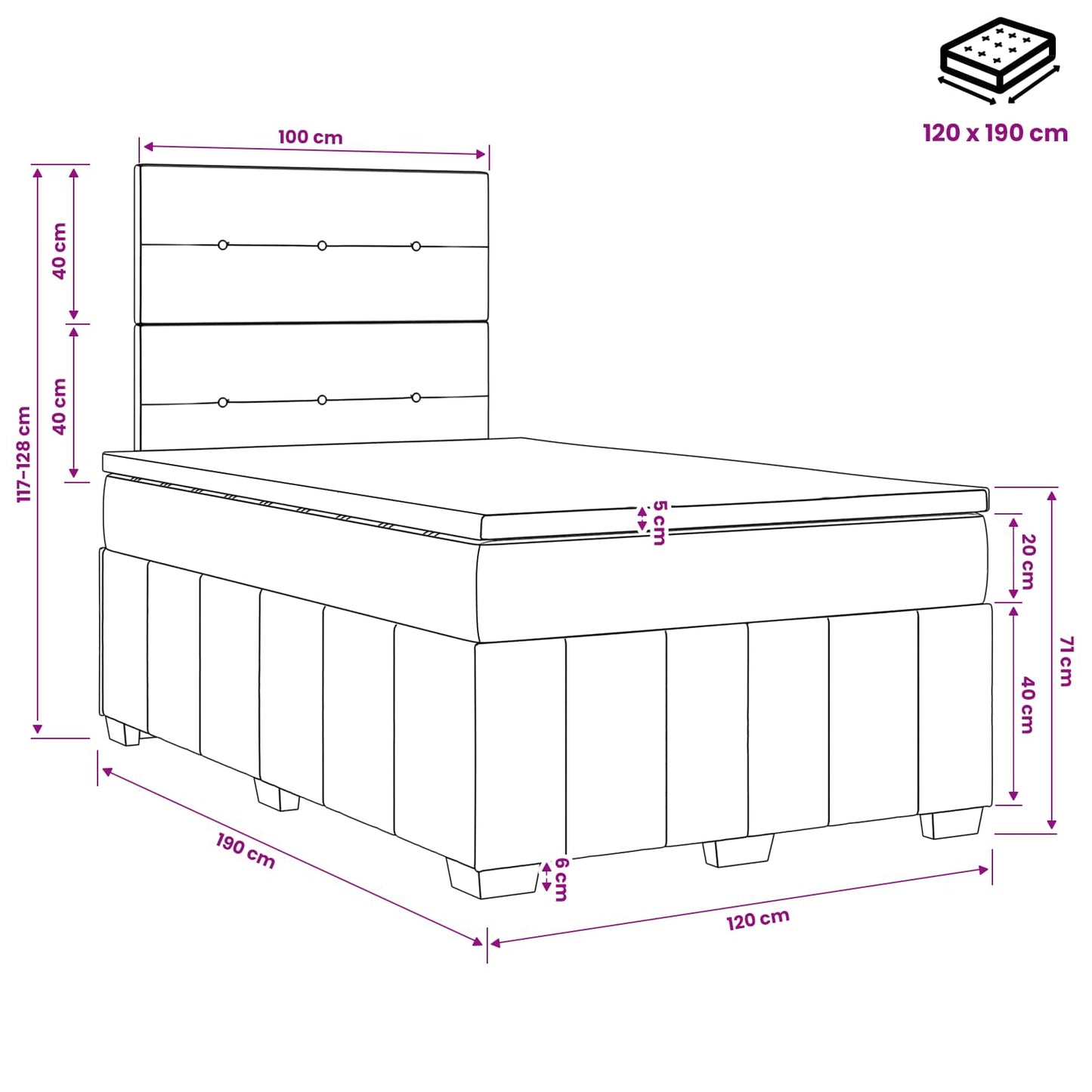 Boxspring ágy matraccal Sötétszürke 120 x 190 cm Szövet