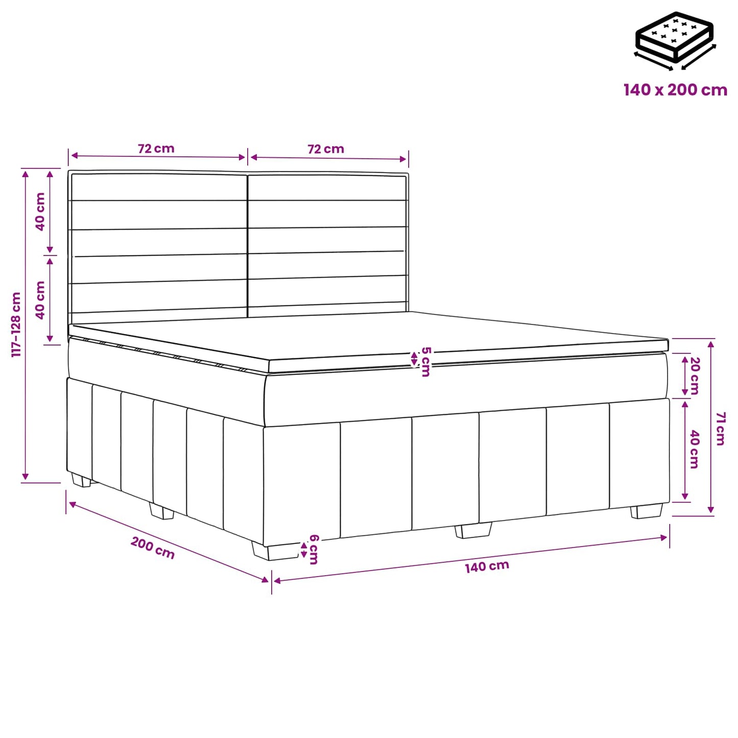 Boxspring ágy matraccal Krémszínű 140 x 200 cm Szövet