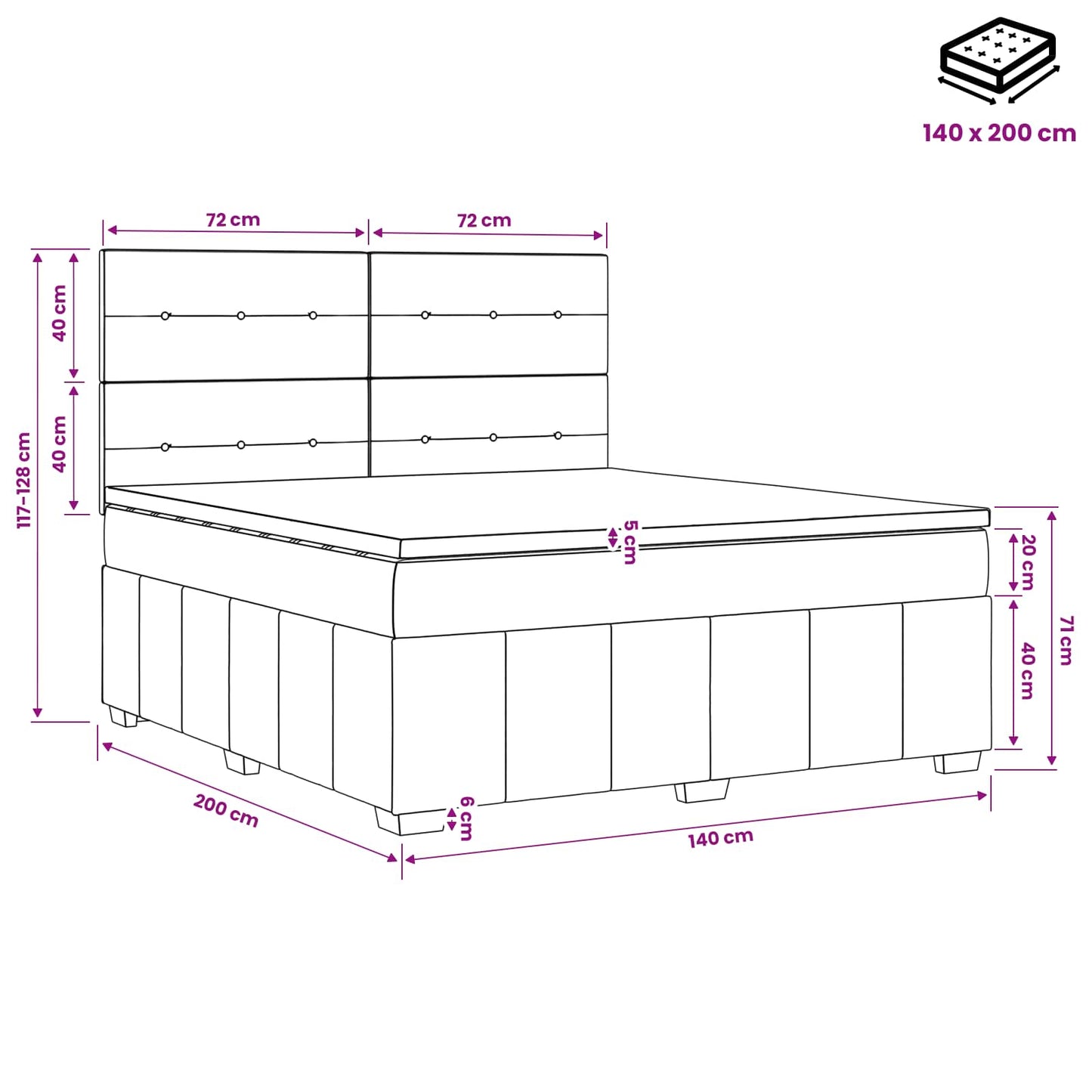 Boxspring ágy matraccal fejtámlával Fekete 140 x 200 cm Szövet