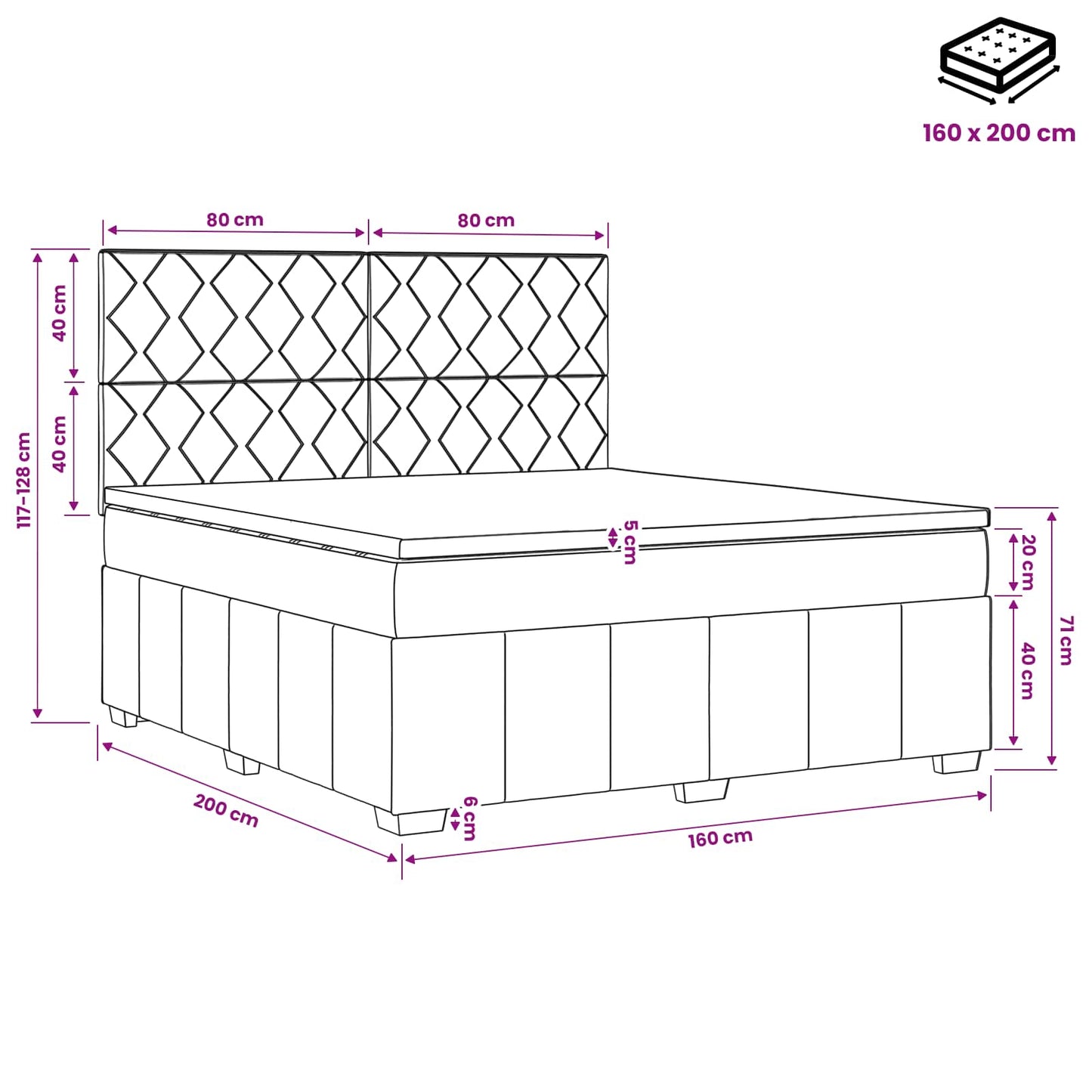 Boxspring ágy matraccal fejtámlával Fekete 160 x 200 cm Szövet