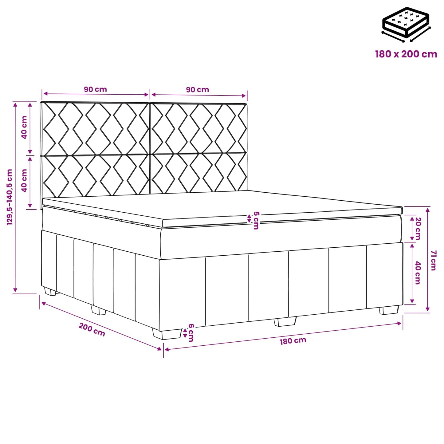 Boxspring ágy matraccal fejtámlával Fekete 180 x 200 cm Szövet