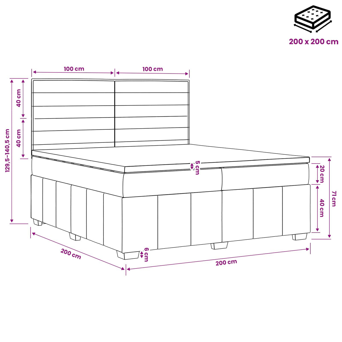 Boxspring ágy matraccal fejtámlával Kék 200 x 200 cm Szövet