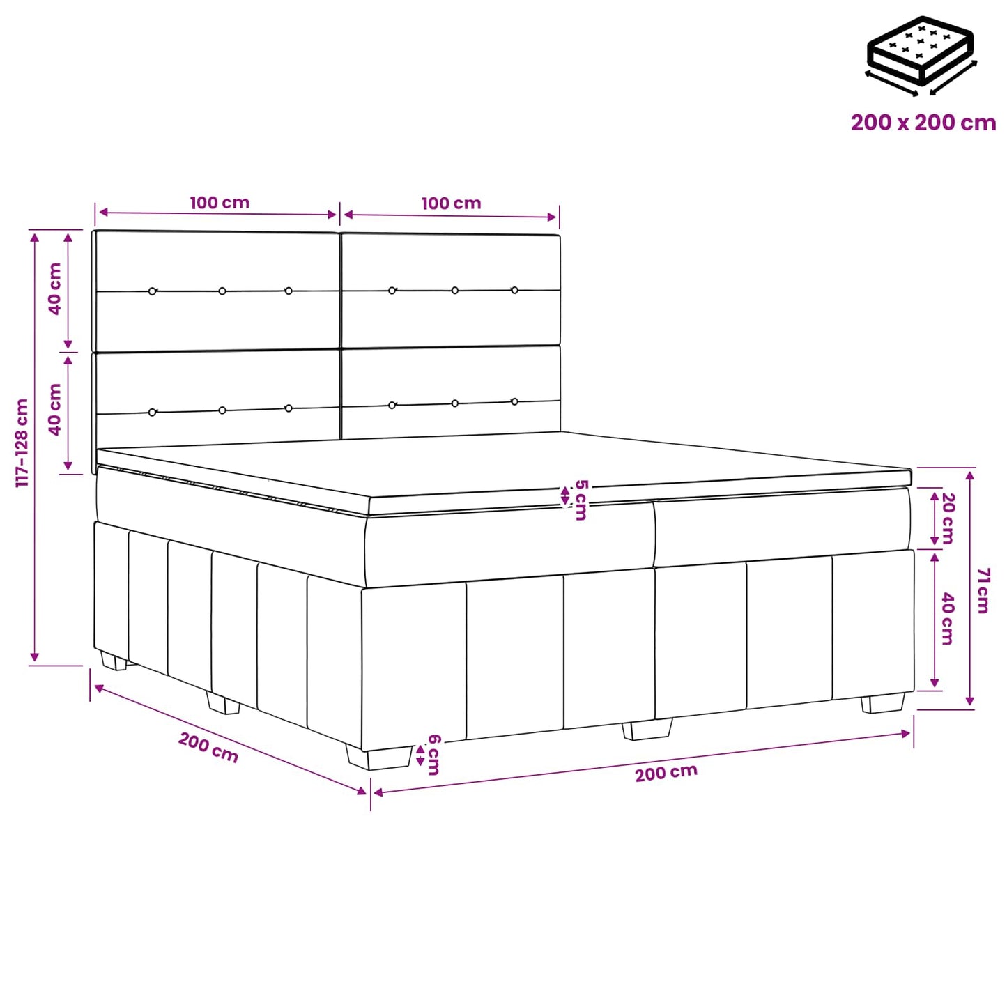 Boxspring ágy matraccal Tópszínű 200 x 200 cm Szövet