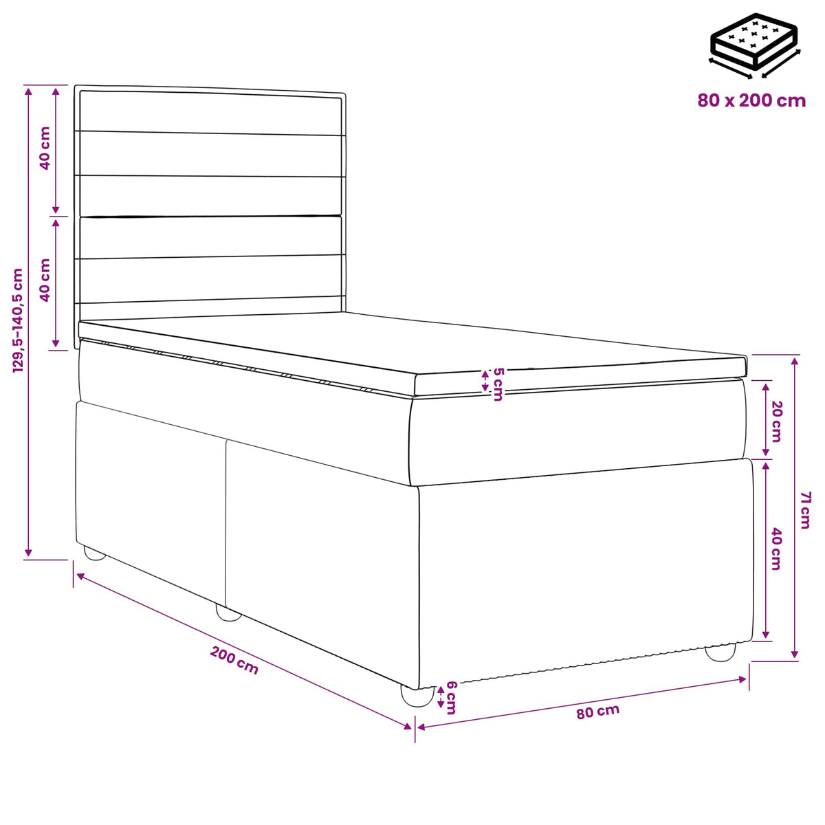 Boxspring ágy matraccal Krémszínű 80 x 200 cm Szövet