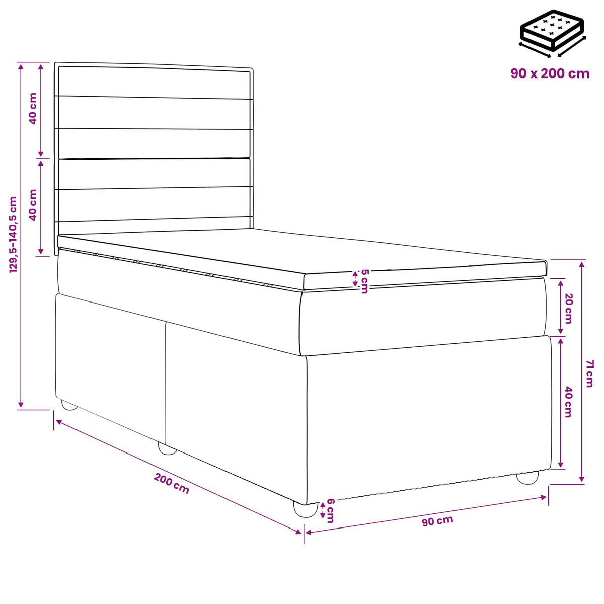 Boxspring ágy matraccal Világosszürke 90 x 200 cm Szövet