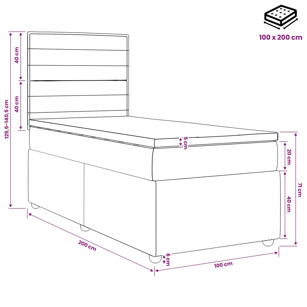 Boxspring ágy matraccal Tópszínű 100 x 200 cm Szövet