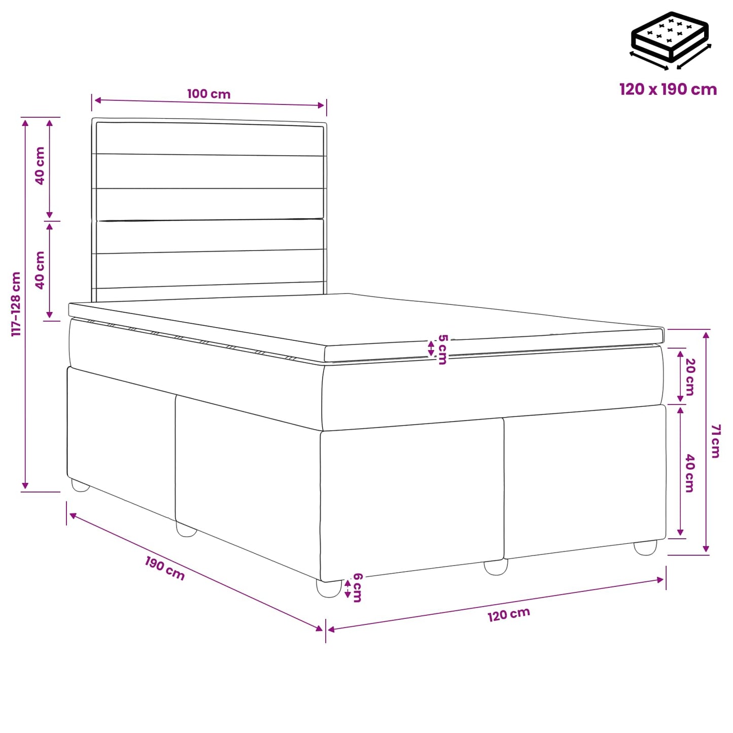 Boxspring ágy matraccal Világosszürke 120 x 190 cm Szövet