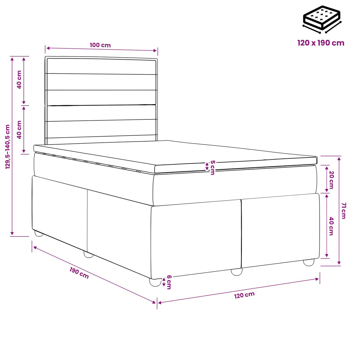 Boxspring ágy matraccal Tópszínű 120 x 190 cm Szövet