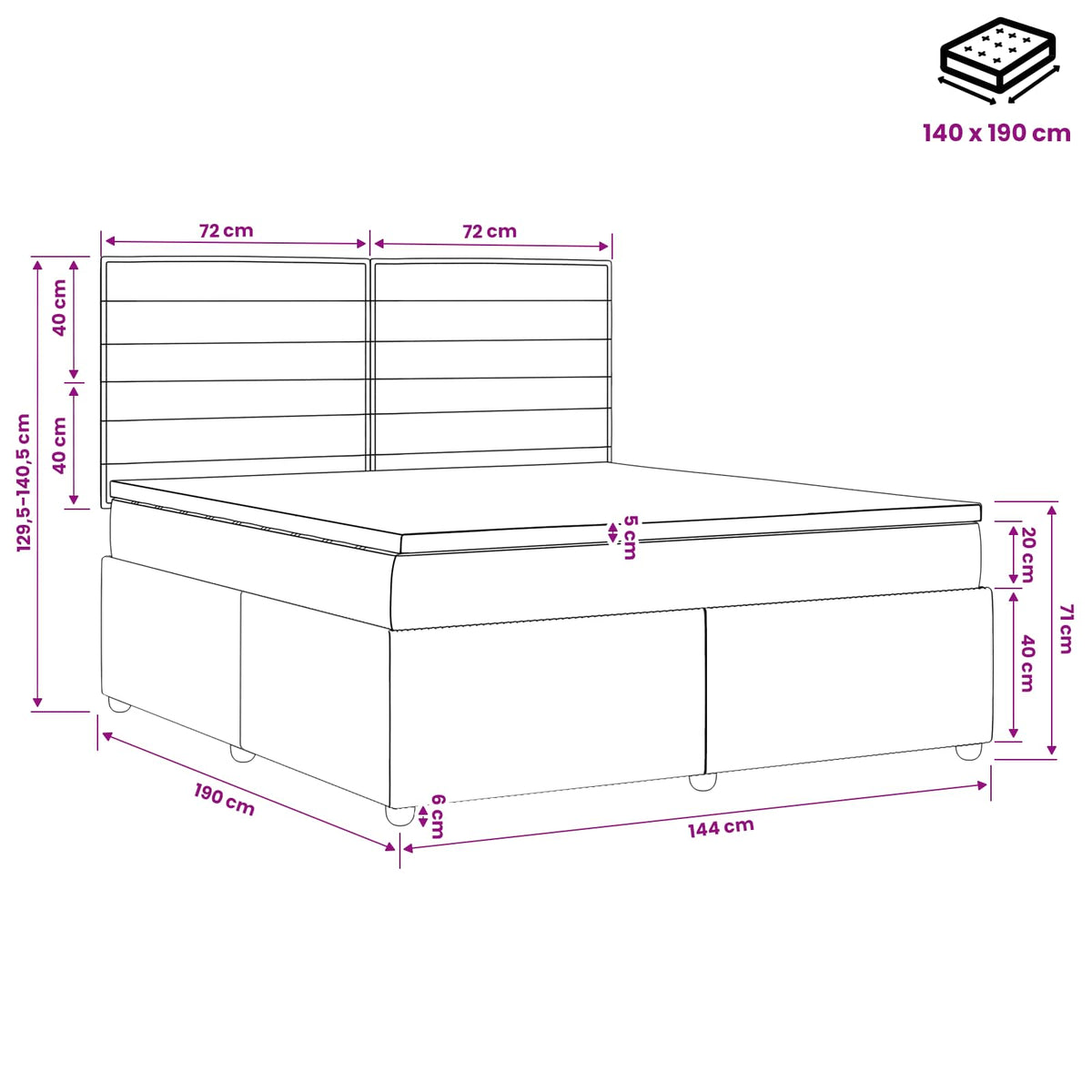 Boxspring ágy matraccal Sötét Barna 140 x 190 cm Szövet
