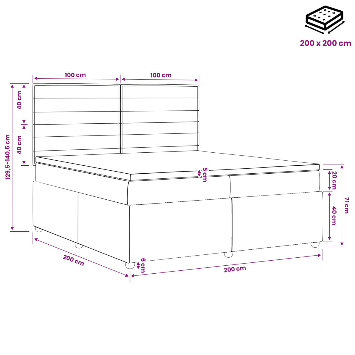 Boxspring ágy matraccal fejtámlával Kék 200 x 200 cm Szövet