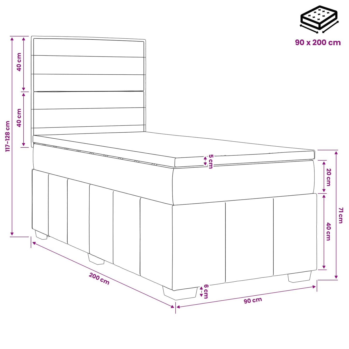 LED Boxspring Ágy Mattal Krémszínű 90 x 200 cm Szövet