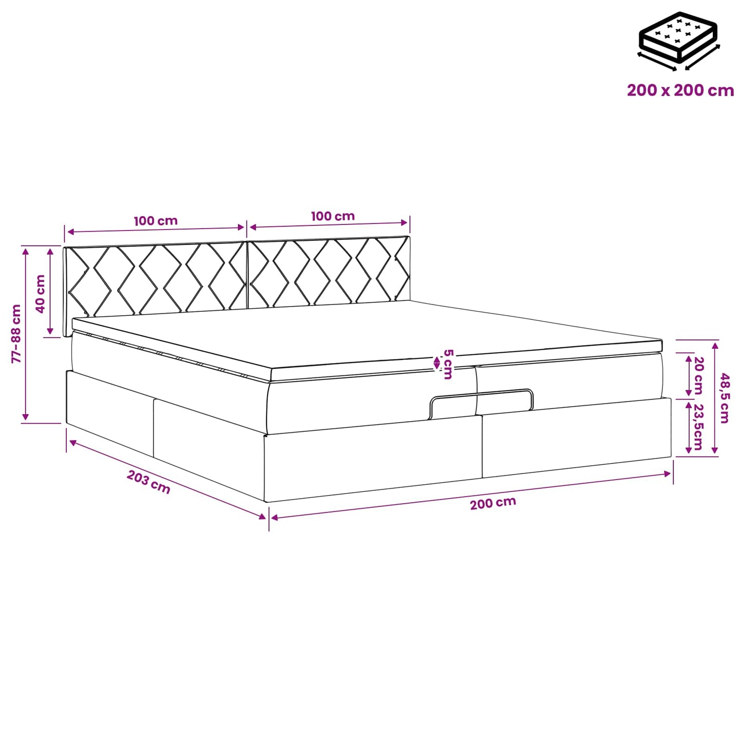 Óriáságy matraccal fejtámlával Kék 200 x 200 cm Szövet