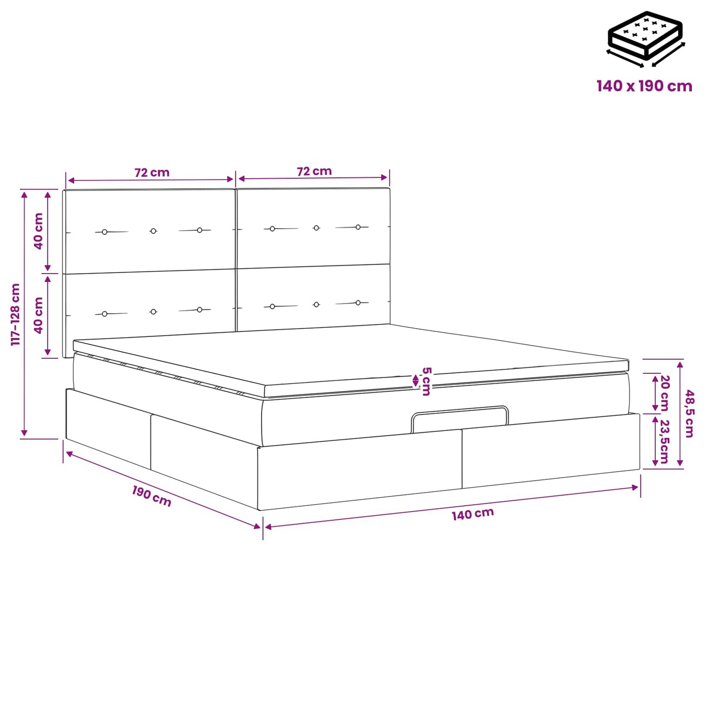 Óriáságy matraccal fejtámlával Sötét kék 140 x 190 cm Bársony