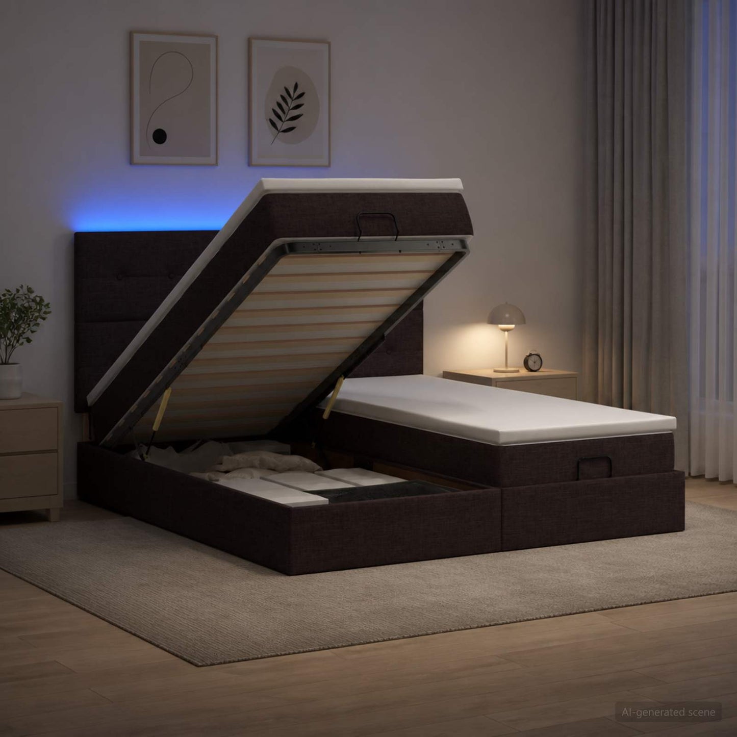 Óriási Ágy Matrac és LED világítással Sötét Barna 180 x 200 cm