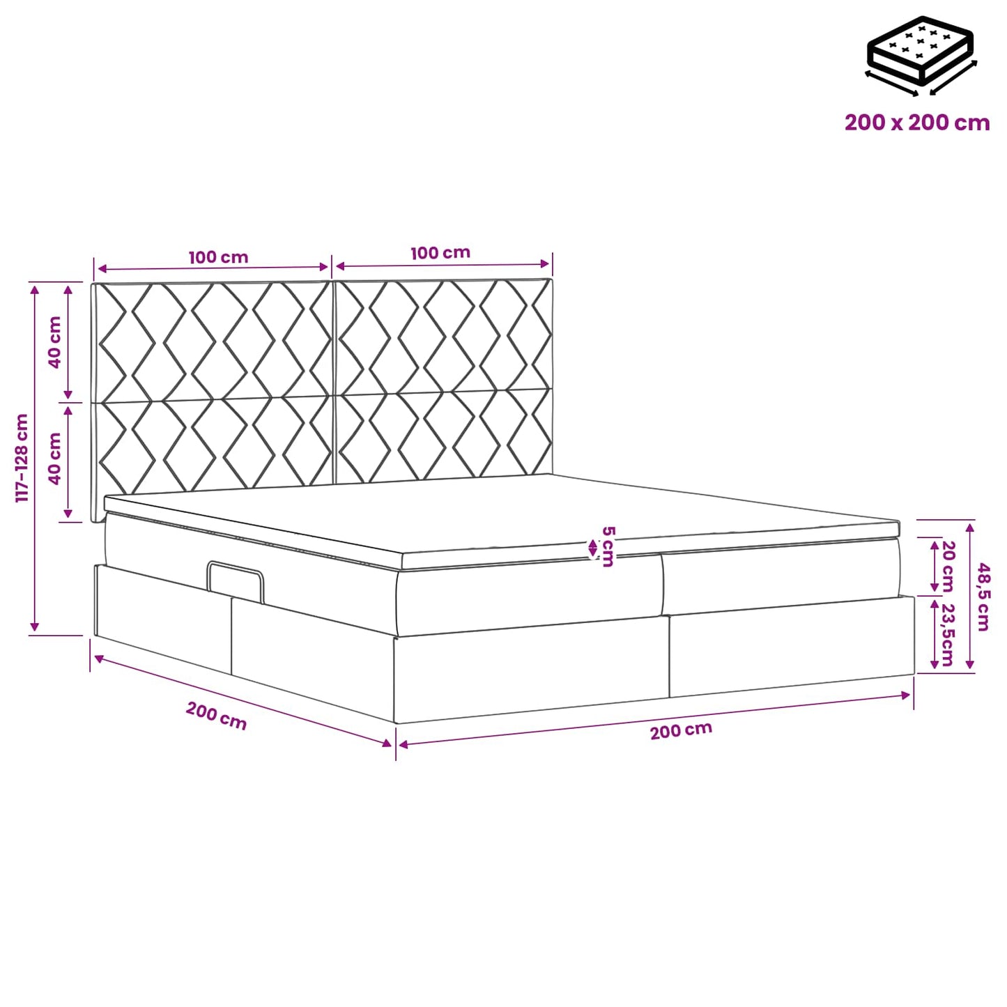Tárolós Ágy fejtámlával Sötét kék 200 x 200 cm Bársony