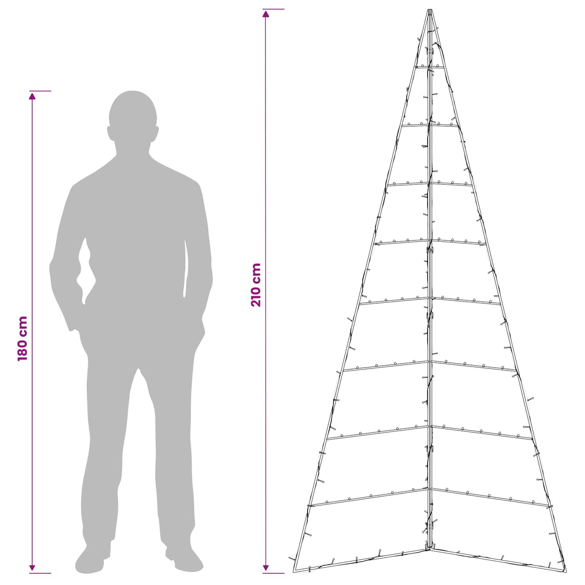 Fém karácsonyfa KUOPIO 210 cm Meleg fehér Acél Fekete