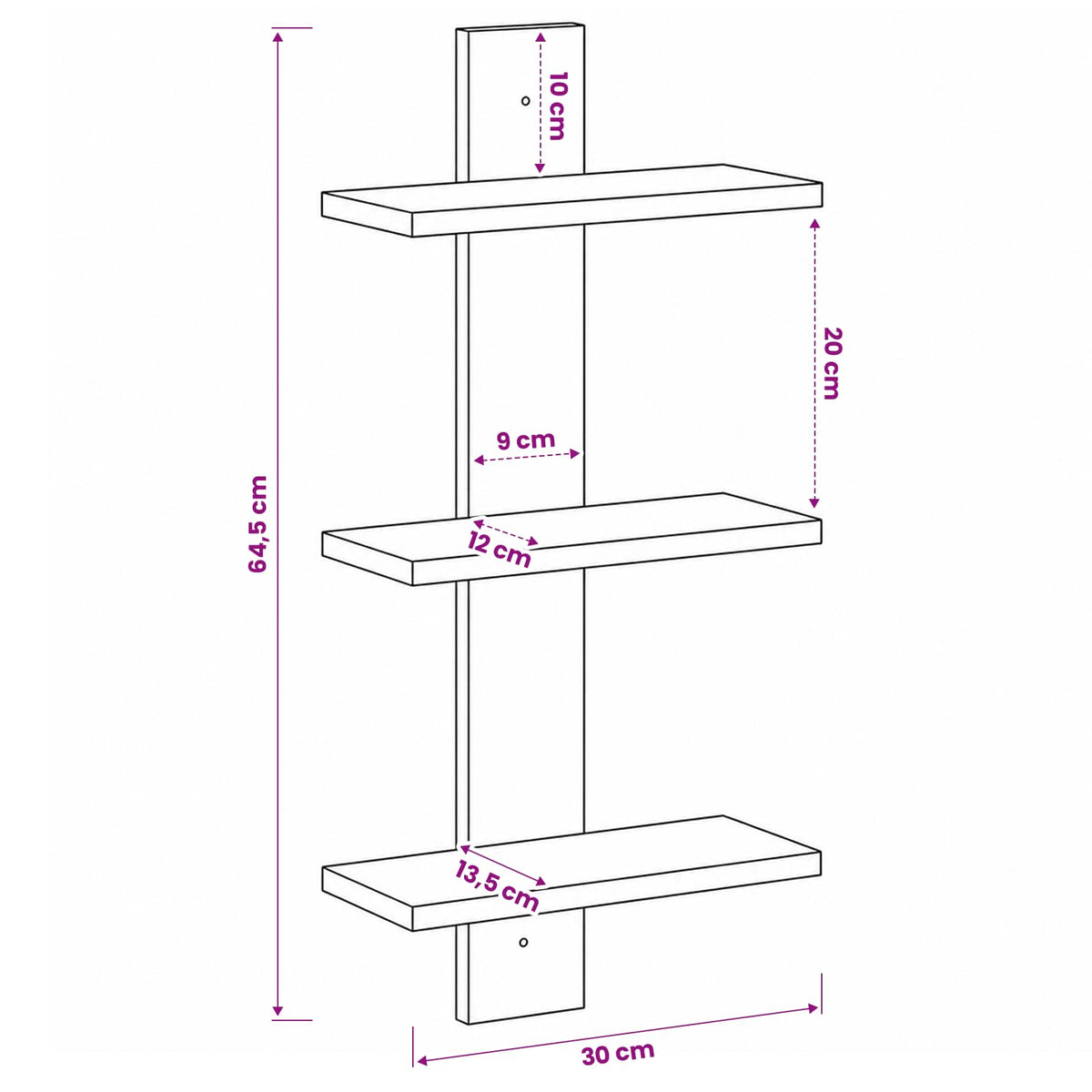 Falpolc Antik Fa 30 x 13,5 x 64,5 cm Szerelt Fa