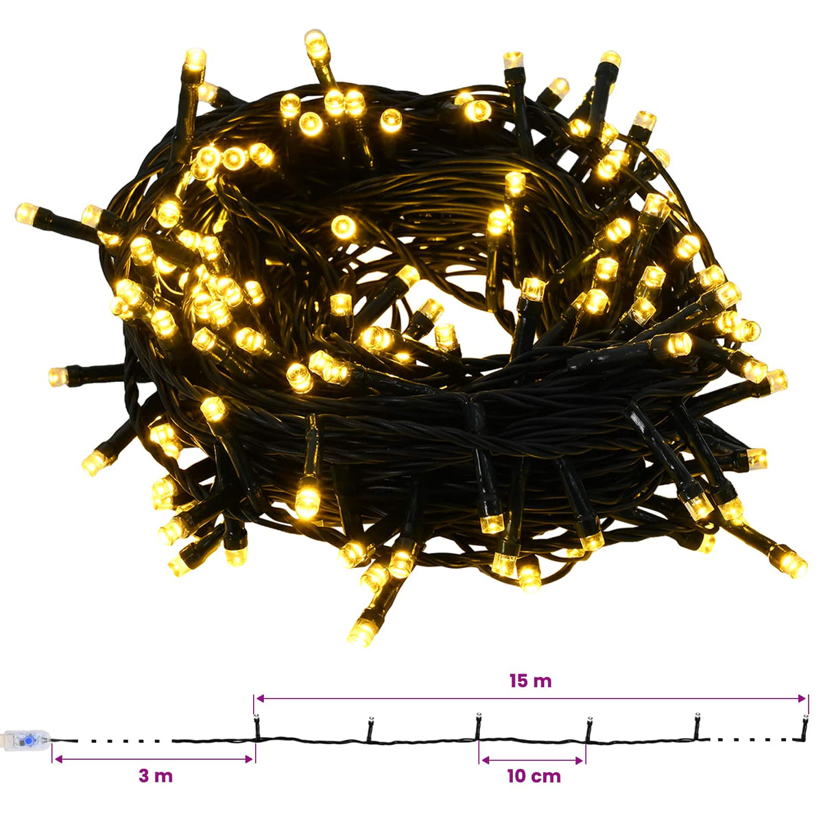 Műkarácsonyfa gömbbel 150 cm 150 LED Meleg fehér PVC és fém