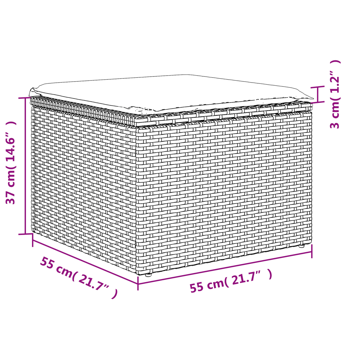 szürke polyrattan kerti szék párnával 55 x 55 x 37 cm