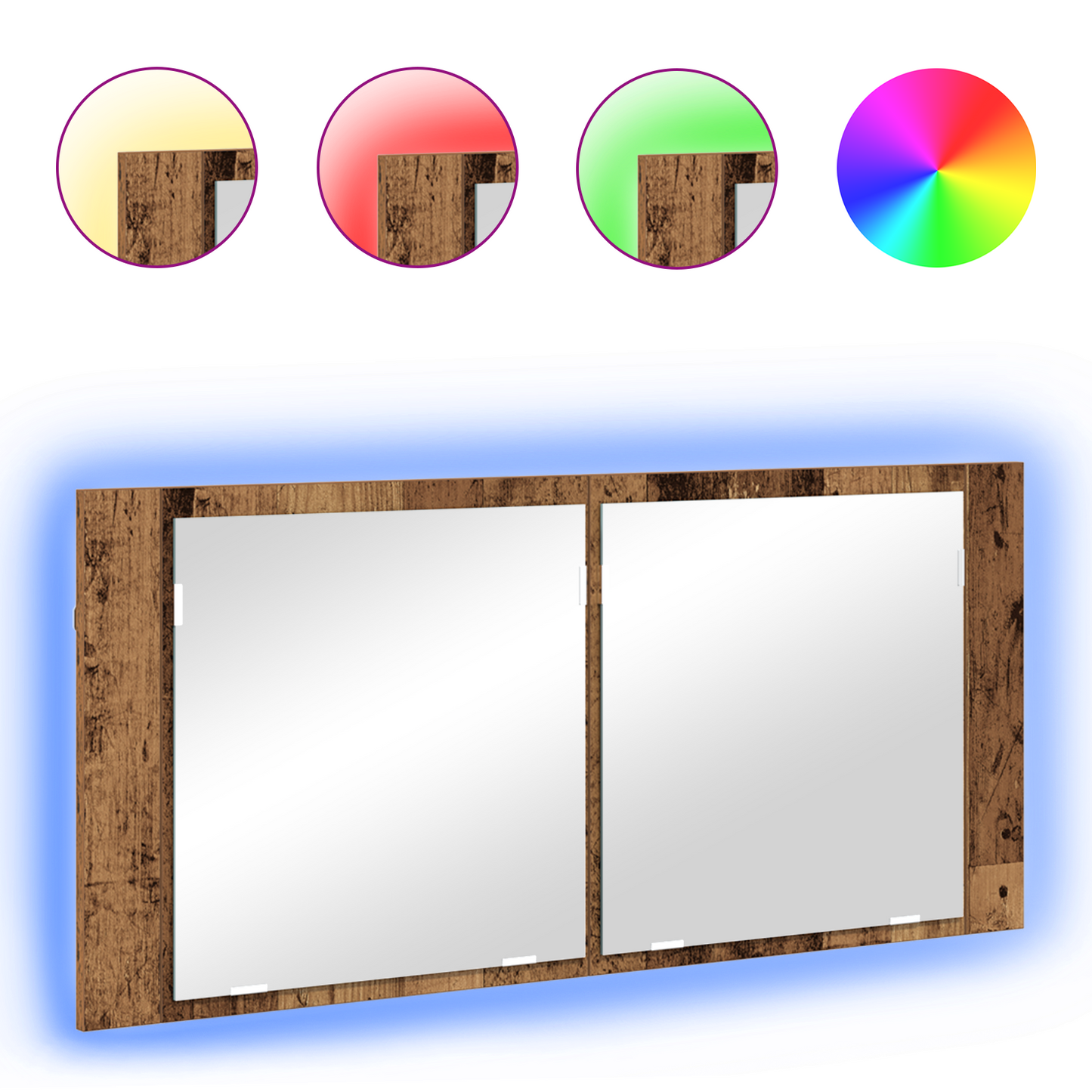 LED Tükörszekrény Öreg fa 100 x 12 x 45 cm Szerelt Fa