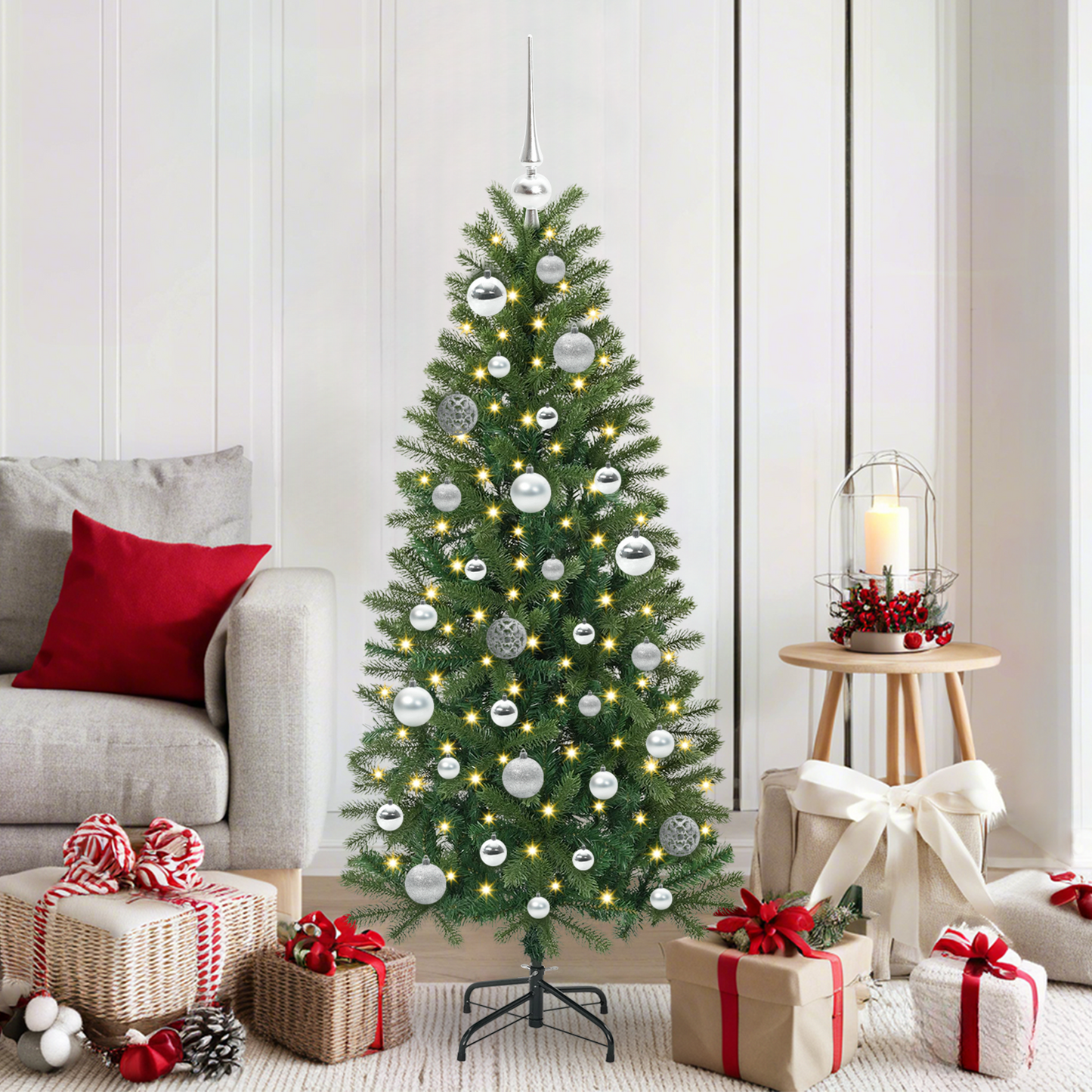 Karácsonyi Díszgömb Készlet 150 LED-del 61 pcs Ezüst Műanyag