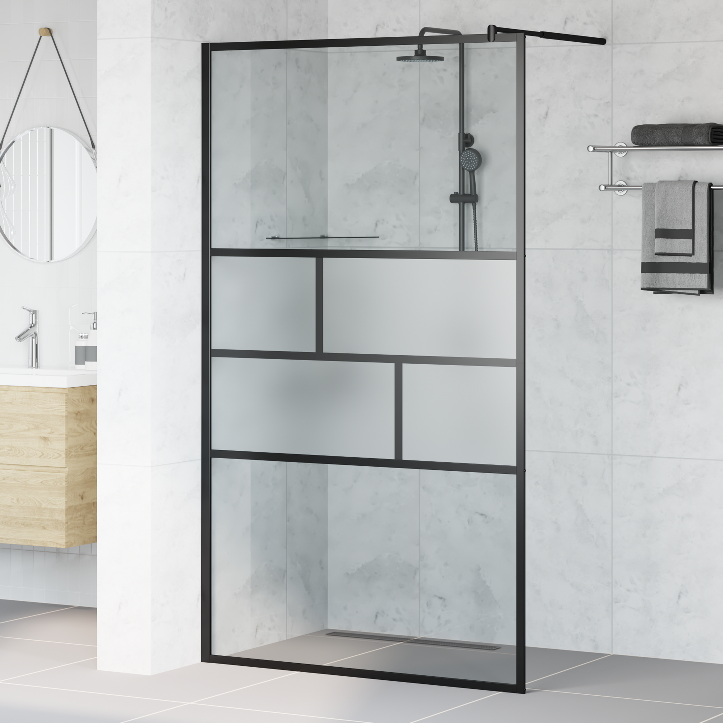 Walk-in zuhanyfal Fekete 115 x 195 x 0,5 cm Üveg és Alumínium