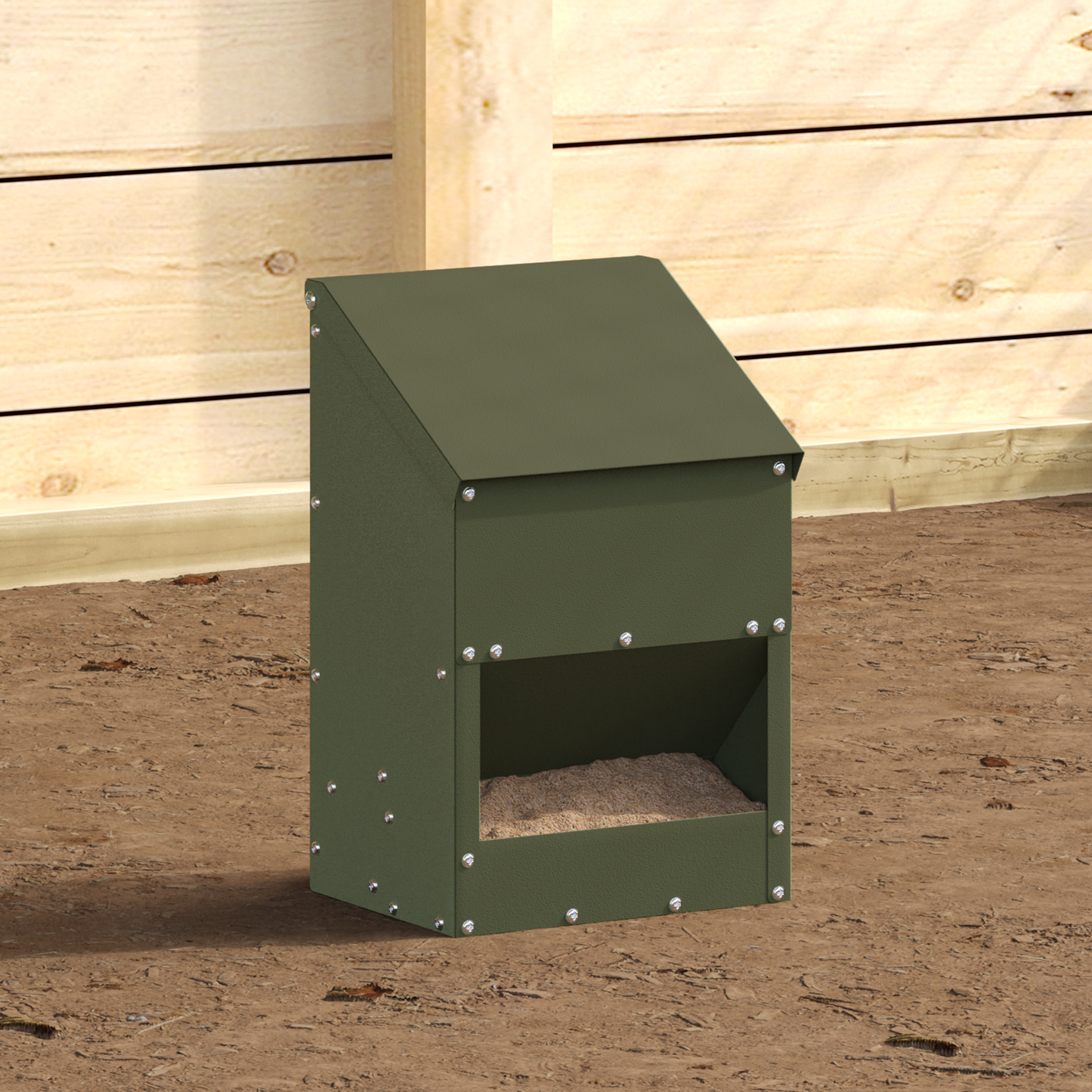 Csirke etető Olajzöld 21 x 16 x 33 cm Hidegen Hengerelt Acél