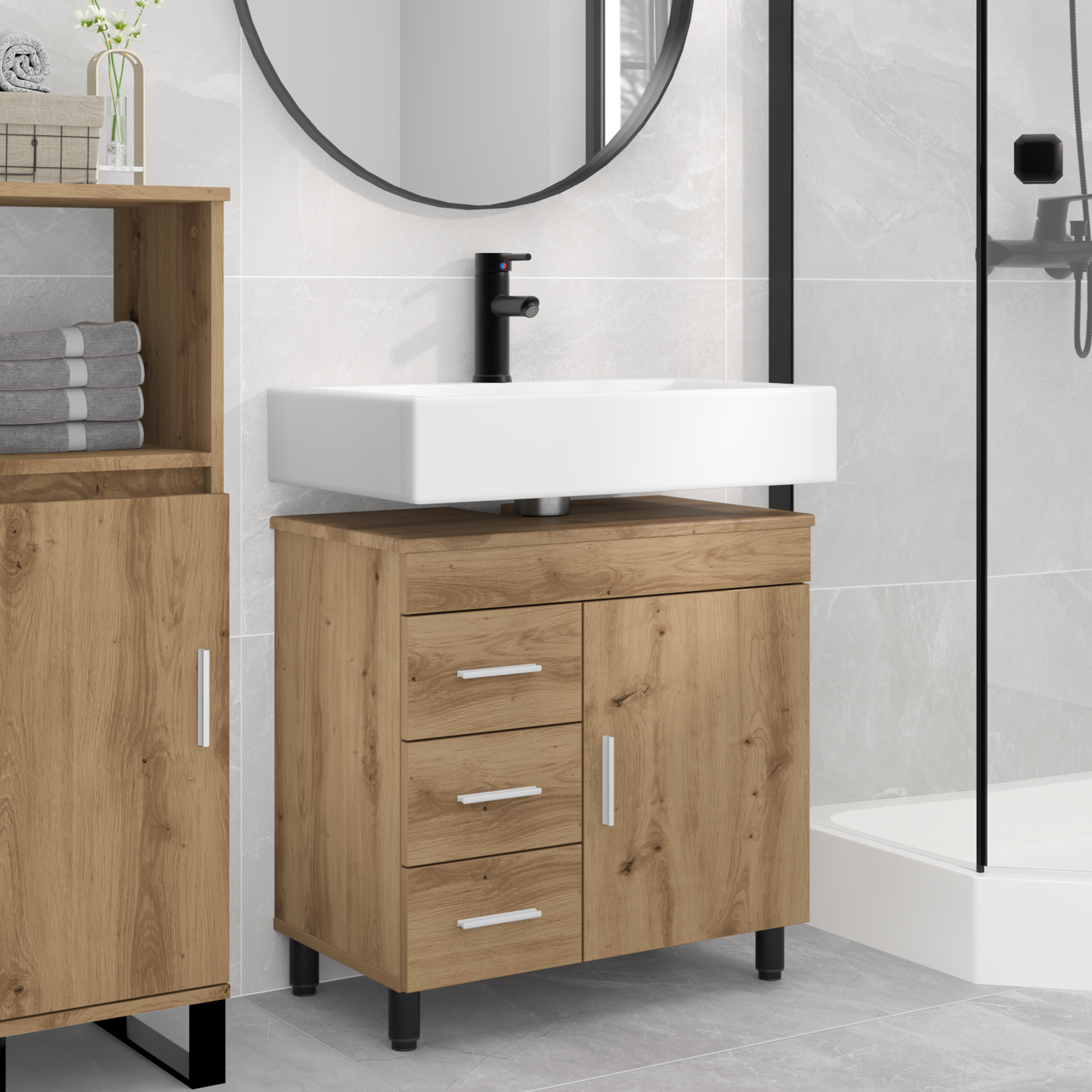 Fésülködő egység a fürdőszobába Kézműves Tölgy 60 x 35 x 60 cm