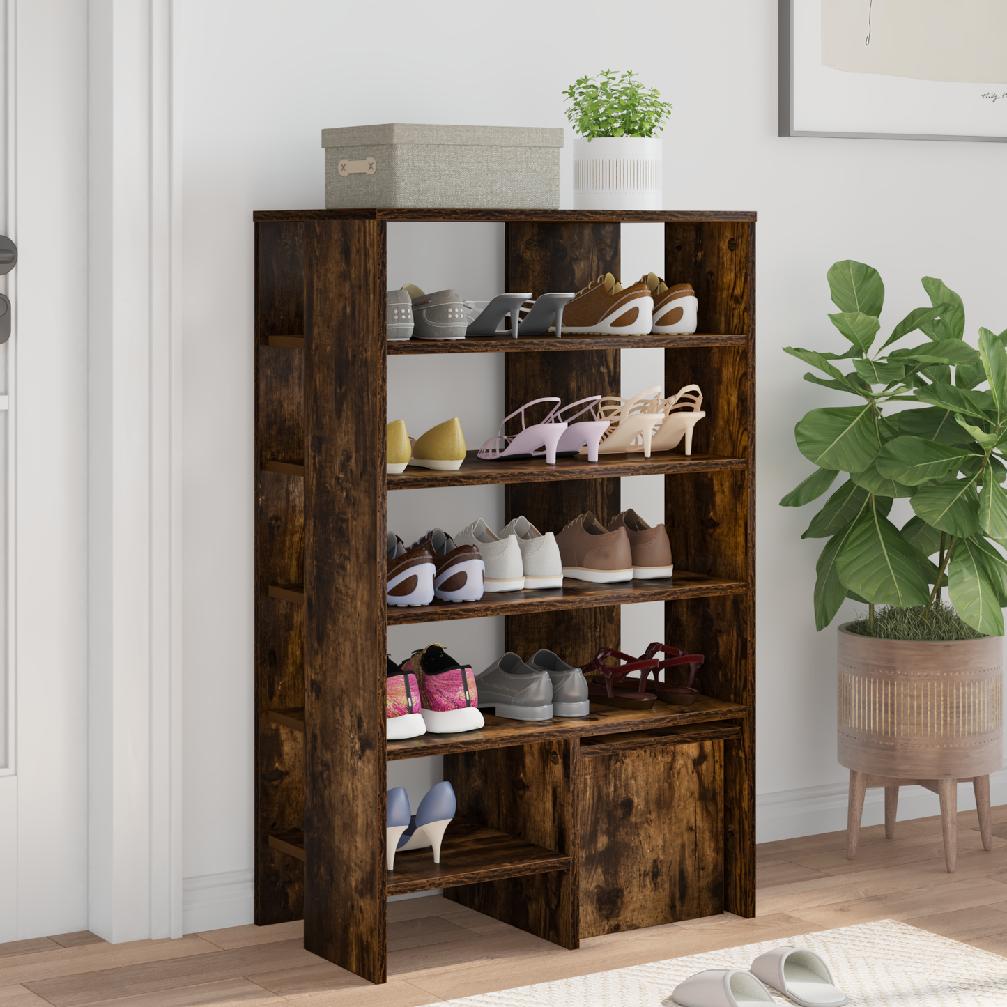 Cipőszekrény 2 db 62 x 35 x 100 cm Szerelt Fa Füstölt tölgy