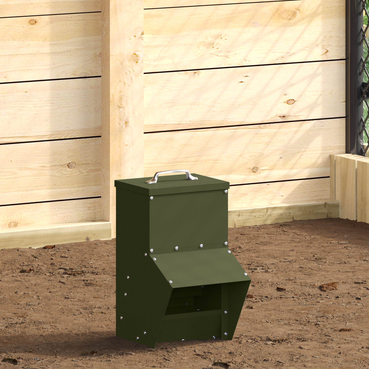 Csirke etető Olajzöld 20 x 25 x 35 cm Hidegen Hengerelt Acél