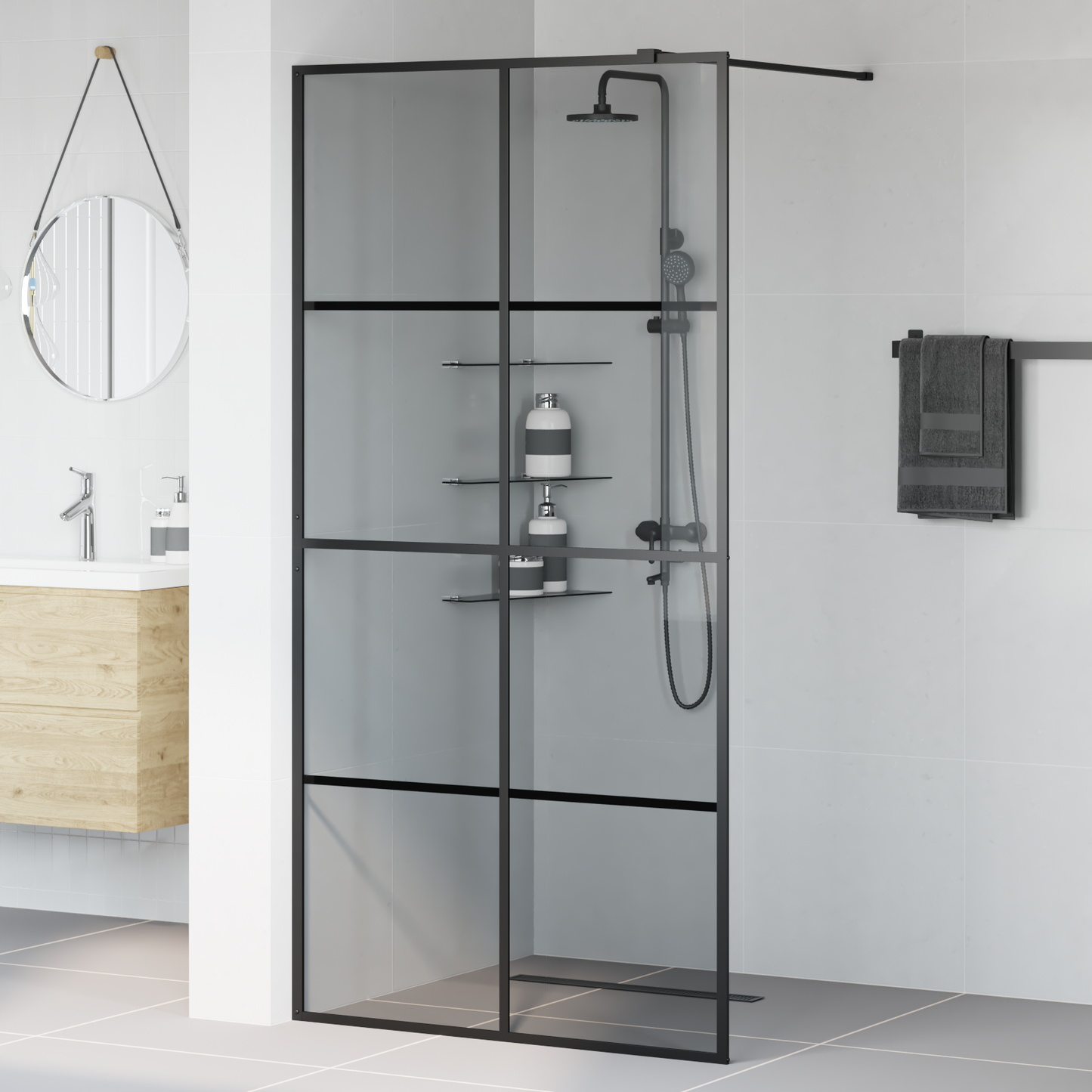 Walk-in zuhanyfal Fekete 100 x 195 cm edzett üveg