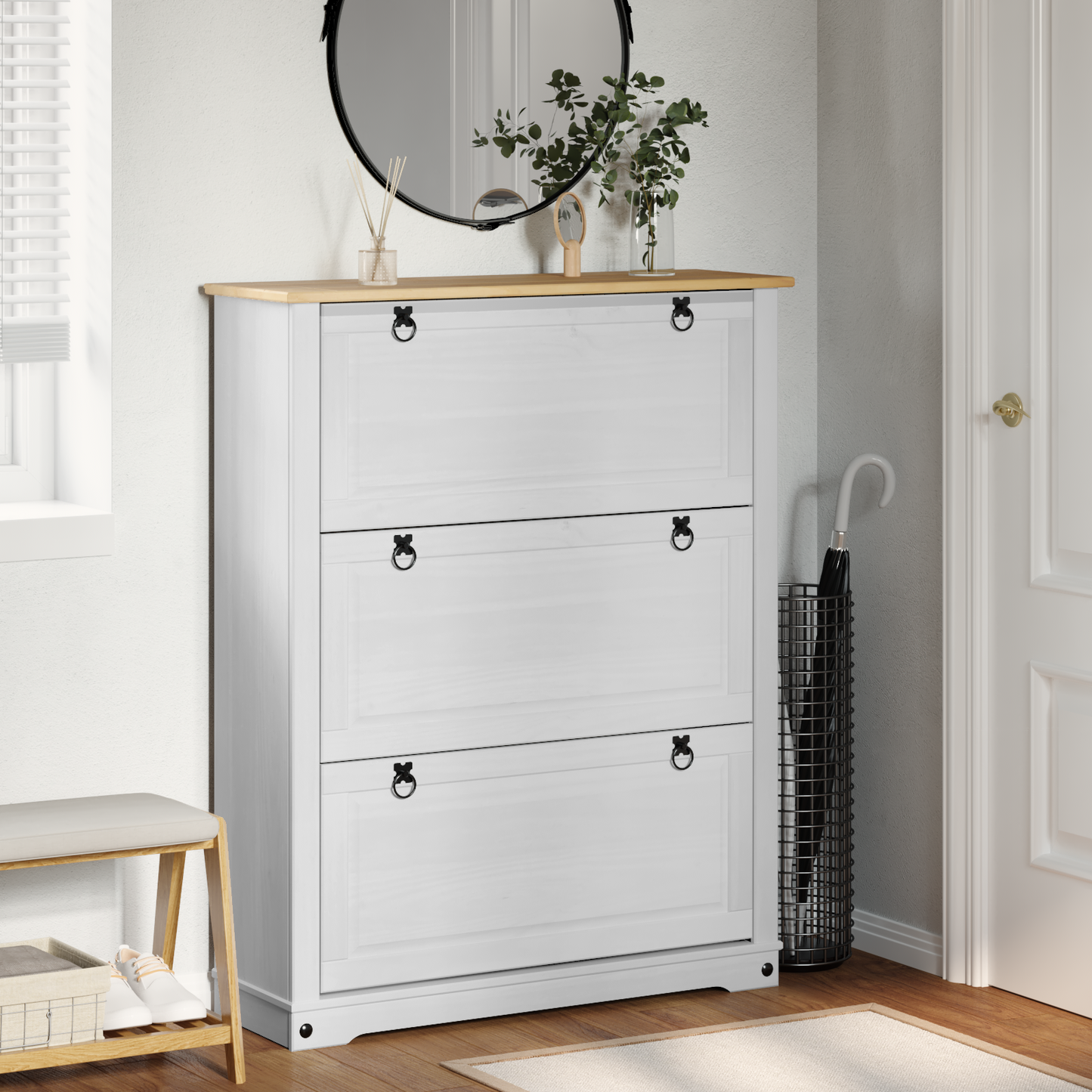 Cipőszekrény Corona Fehér 99 x 32 x 122 cm Tömör fenyőfa