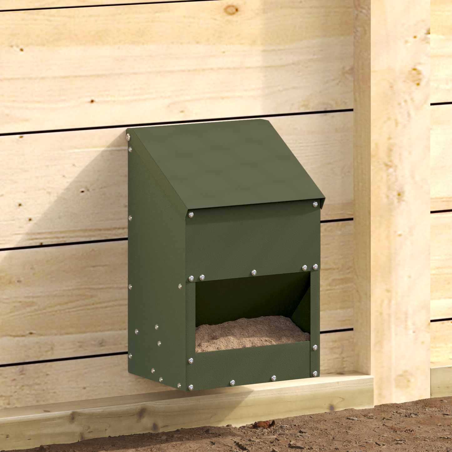 Csirke etető Olajzöld 21 x 16 x 33 cm Hidegen Hengerelt Acél