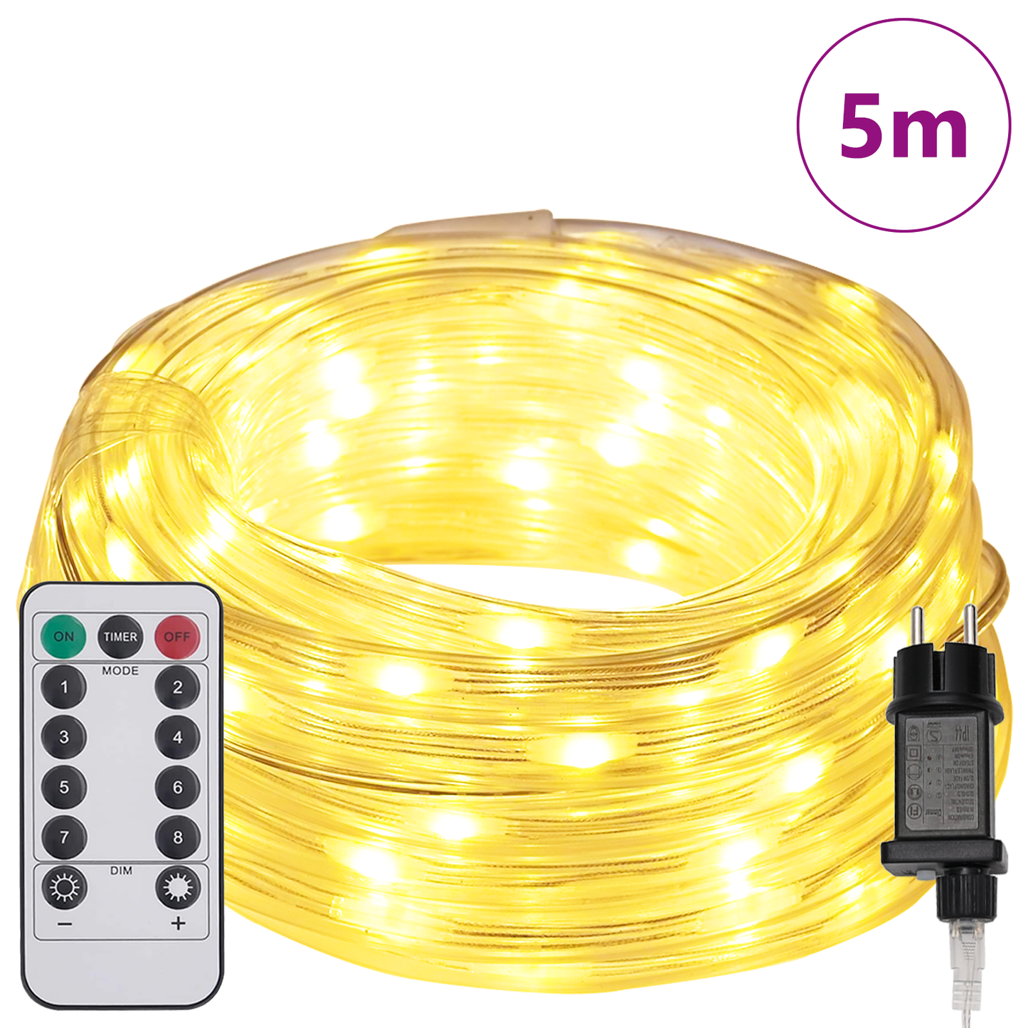 Kötél világítás 120 LED-del Meleg fehér 5 m PVC