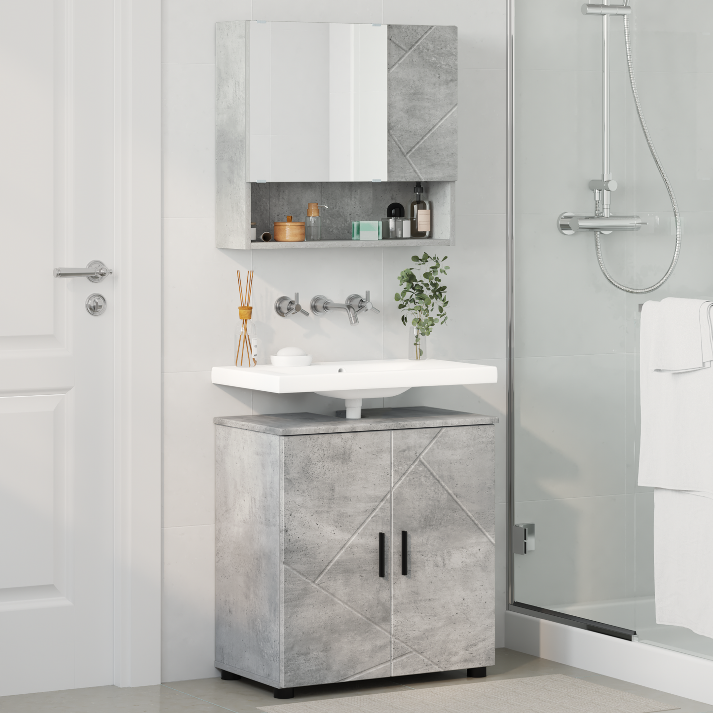 Fürdőszoba bútor szett 2 db Beton Szürke 61 x 35 x 64 cm