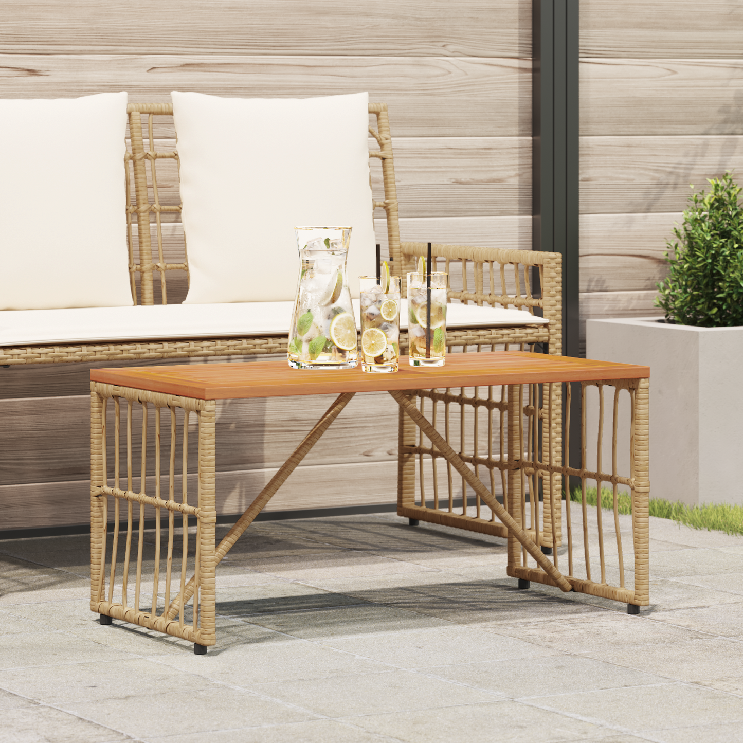 Kültéri Asztal Természetes 80 x 40 x 40 cm Acél és poli rattan
