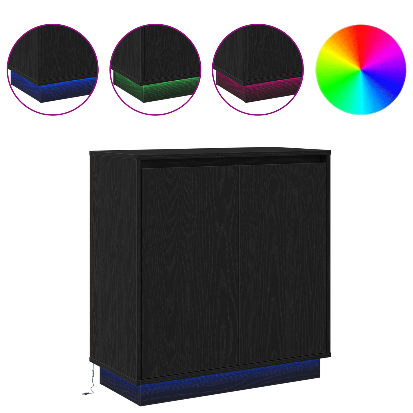 LED tálaló Fekete Tölgy 71 x 34,5 x 75 cm Szerelt Fa