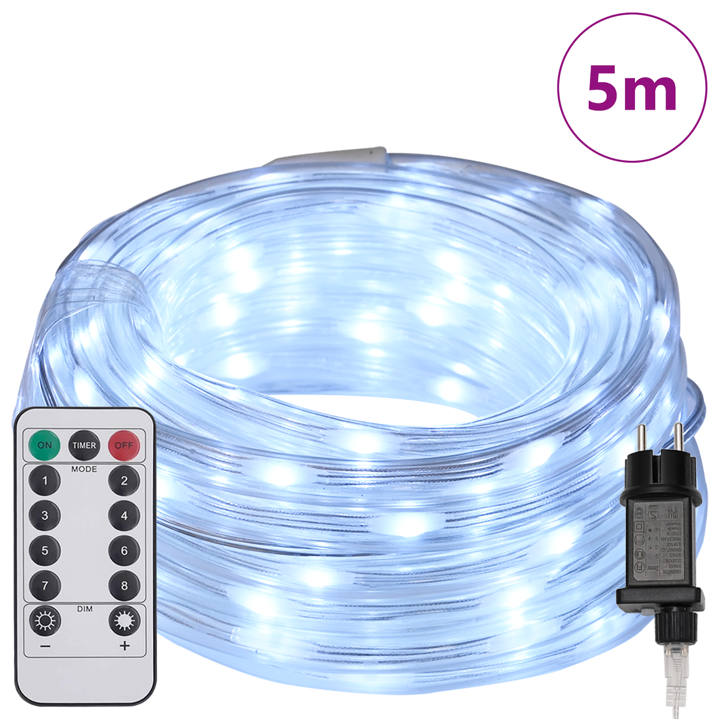 Kötél világítás 120 LED-del Hideg Fehér 5 m PVC