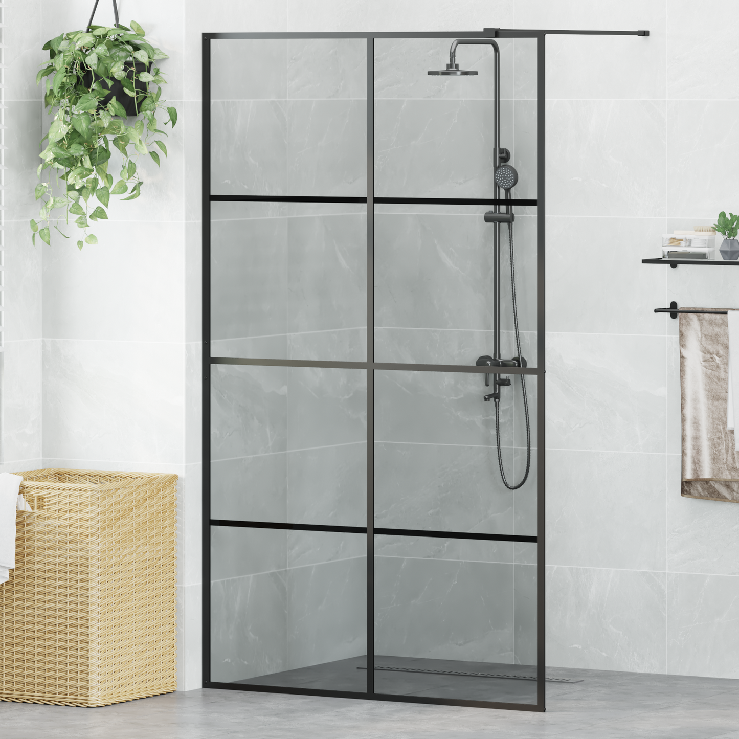 Walk-in zuhanyfal Fekete 115 x 195 cm edzett üveg