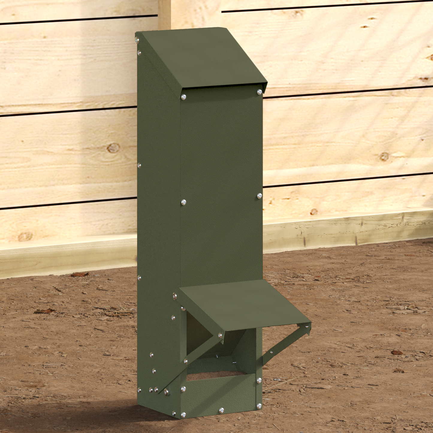 Csirke etető Olajzöld 13 x 12 x 51 cm Hidegen Hengerelt Acél