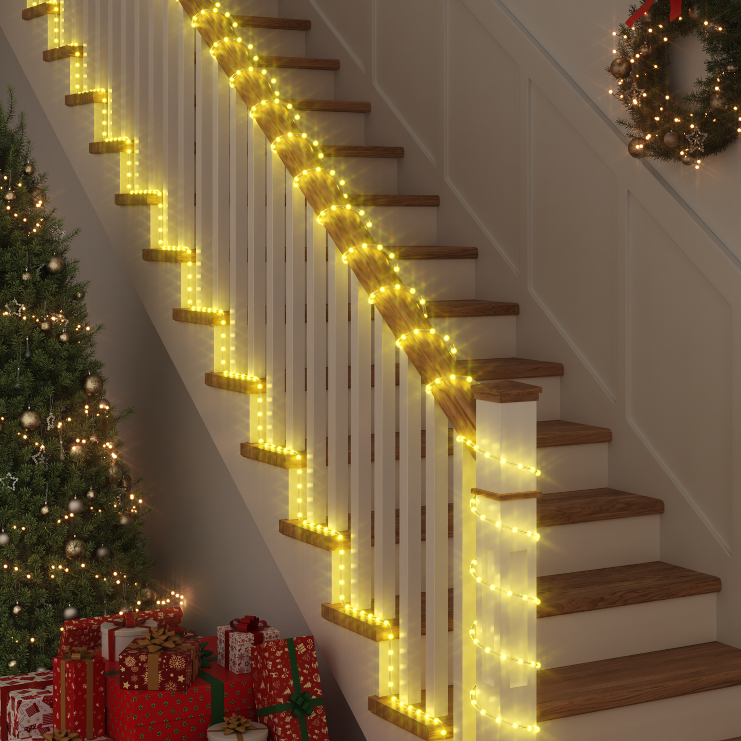 Kötél világítás 2400 LED-del Meleg fehér 100 m PVC