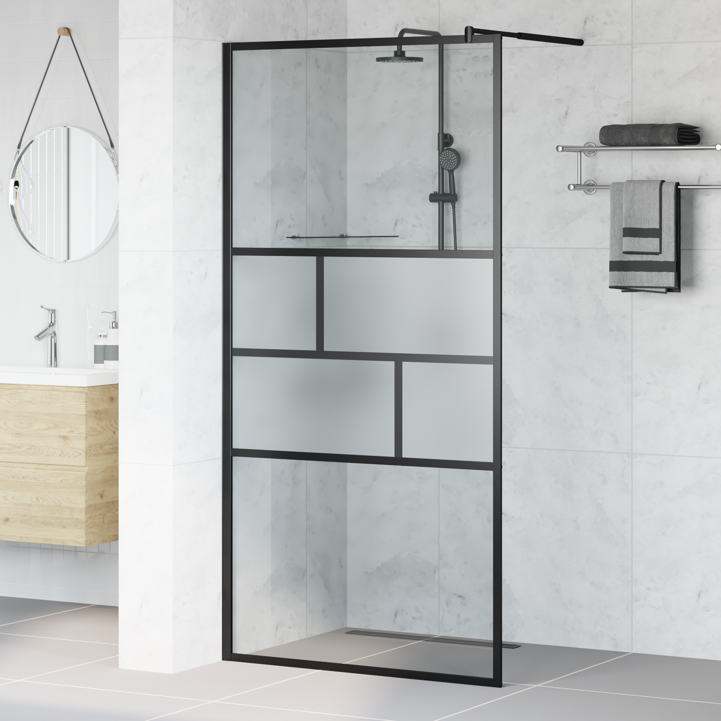 Walk-in zuhanyfal Fekete 100 x 195 x 0,5 cm Üveg és Alumínium
